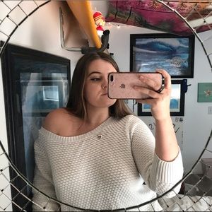 white off the shoulder spring sweater